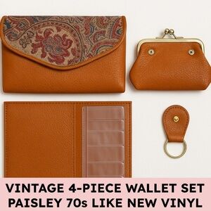 Sun King vintage faux leather paisley 4-piece wallet set boho retro chic tan